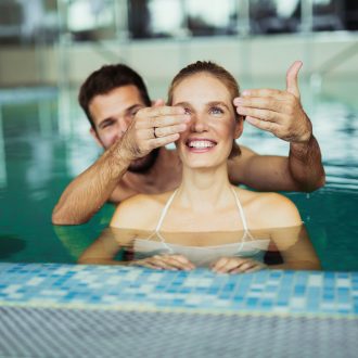 Romantic couple enjoying thermal bath